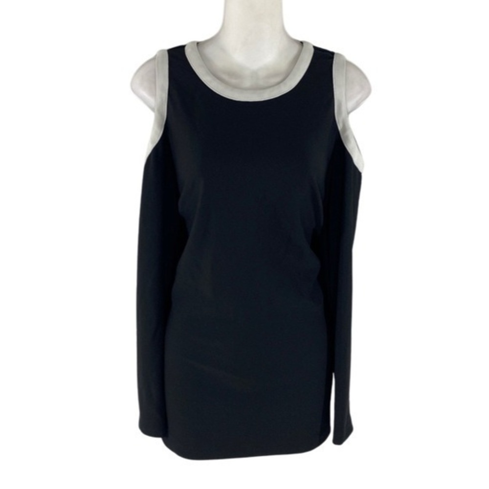 Boston Proper black white trim cold shoulder tunic top
